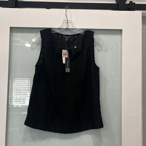 Cable&Gauge Black Boho Sleeveless Crochet Top, Size Small